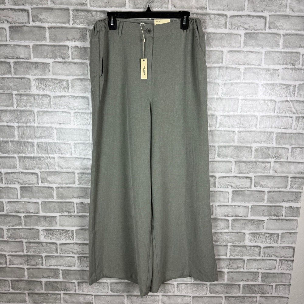 Max Studio London Womens Wide Leg Trousers Sage Green High Rise XL 6701Z01